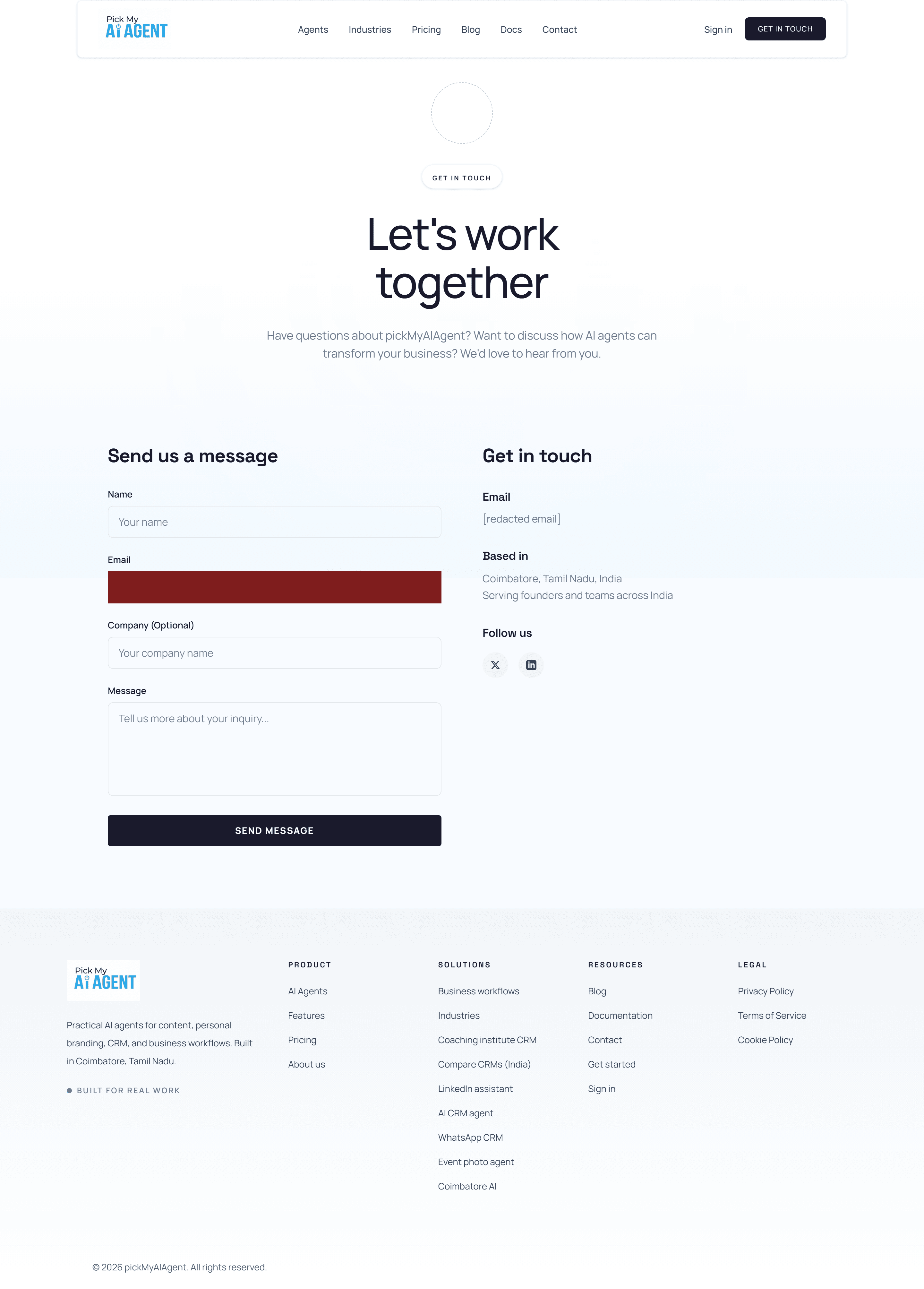 Contact form for product help