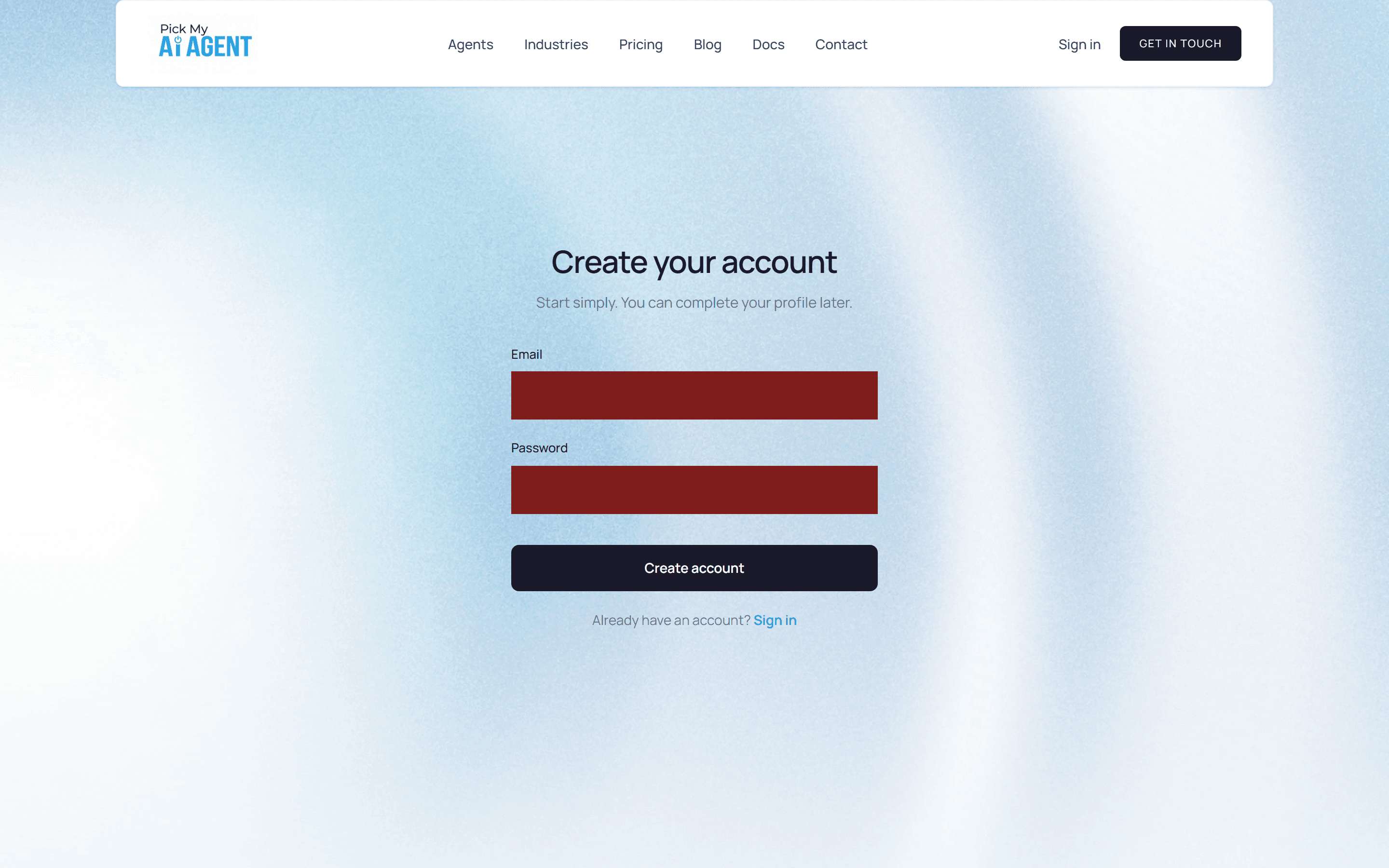 Create your pickMyAIAgent account