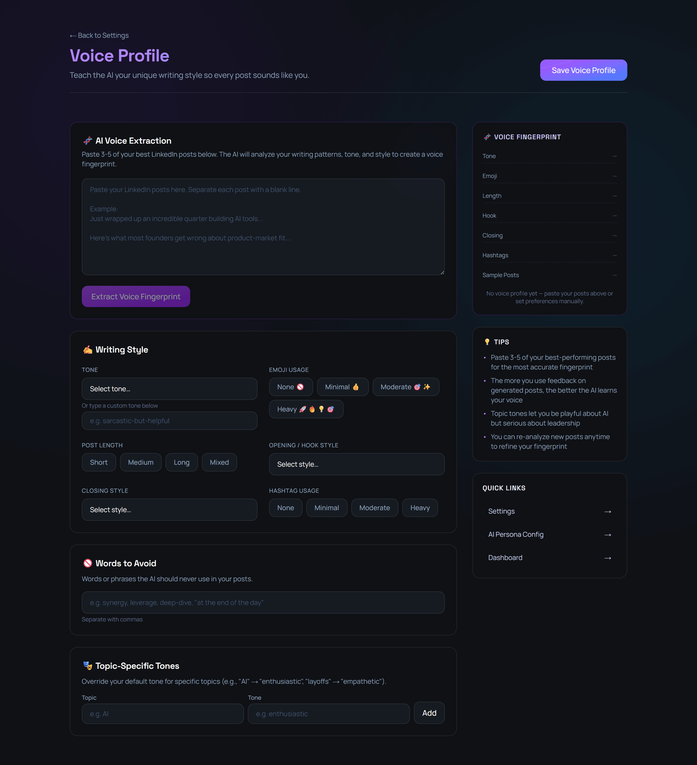 Voice profile settings
