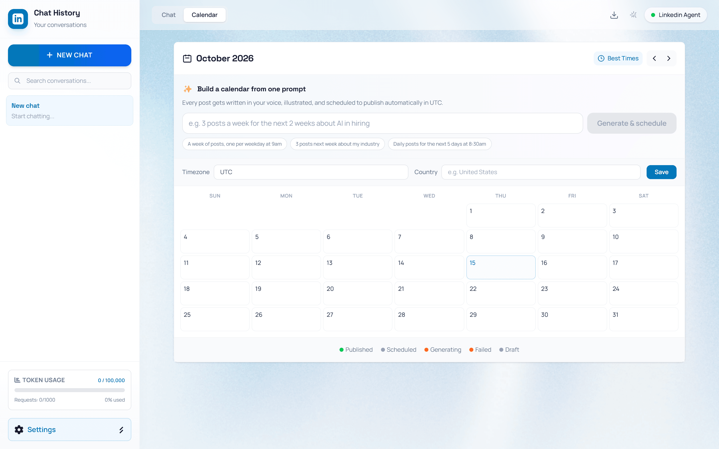 LinkedIn content calendar