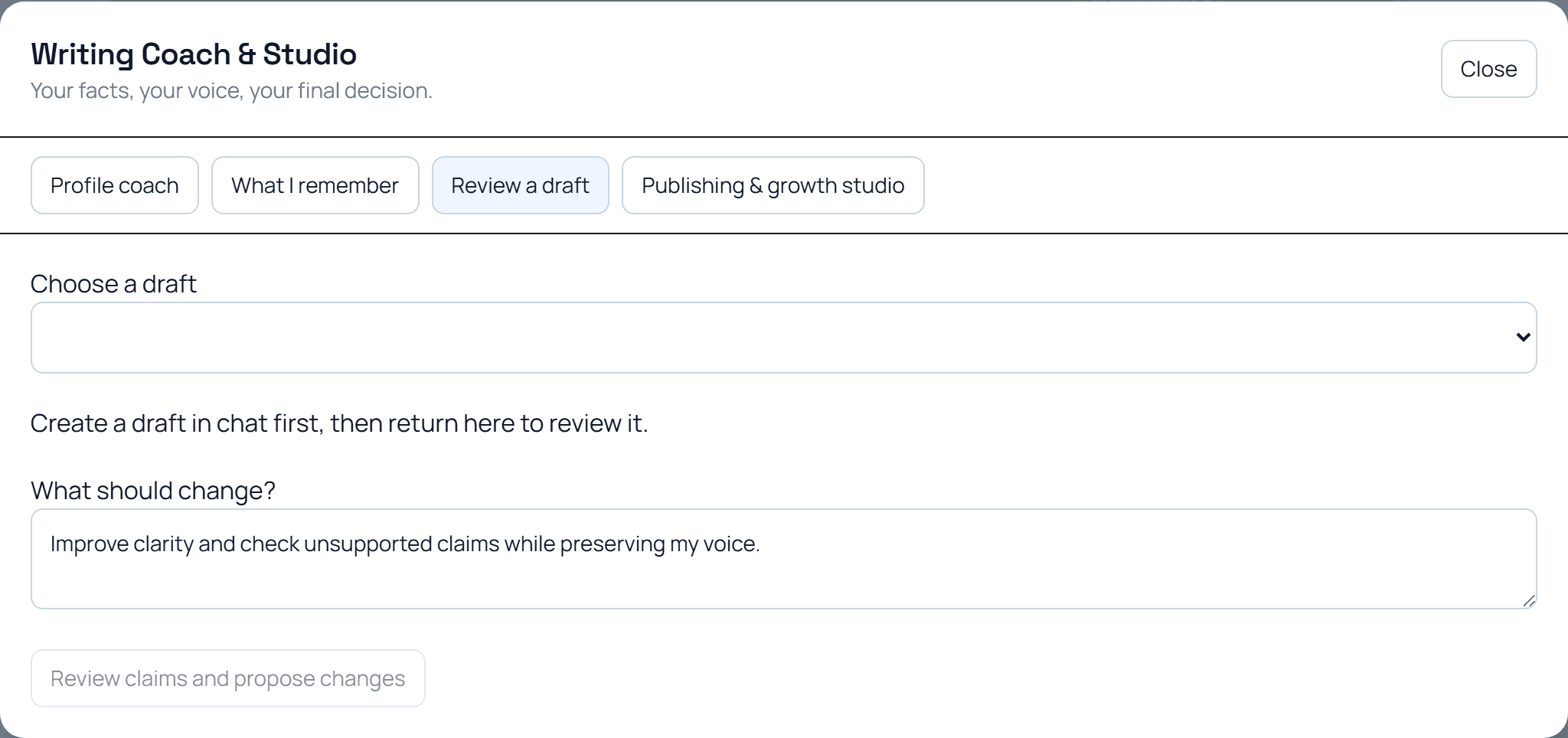 LinkedIn draft review and feedback controls