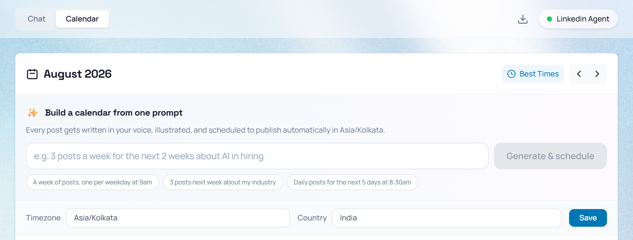 Calendar tab and Generate and schedule