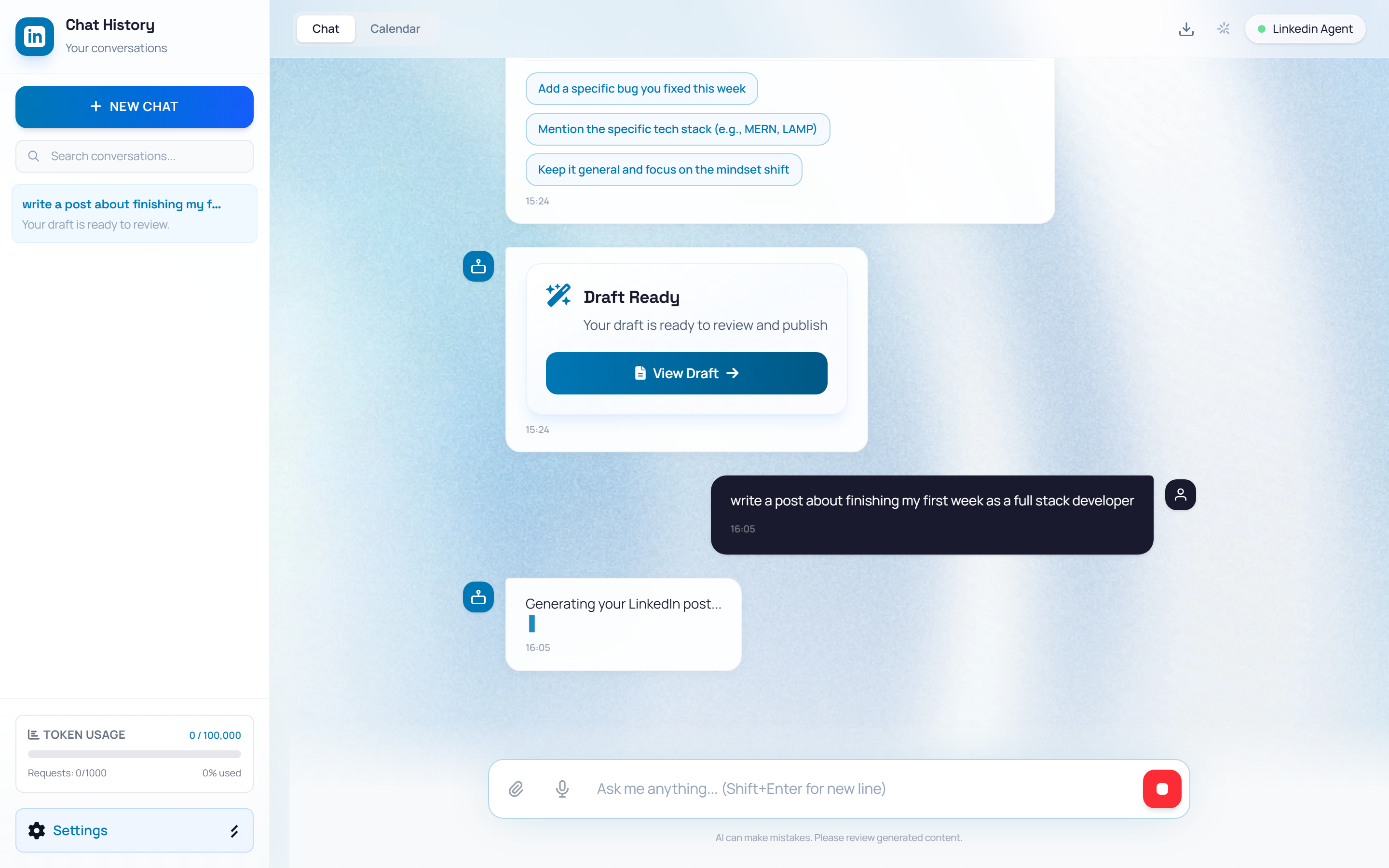 Sent message with AI reply