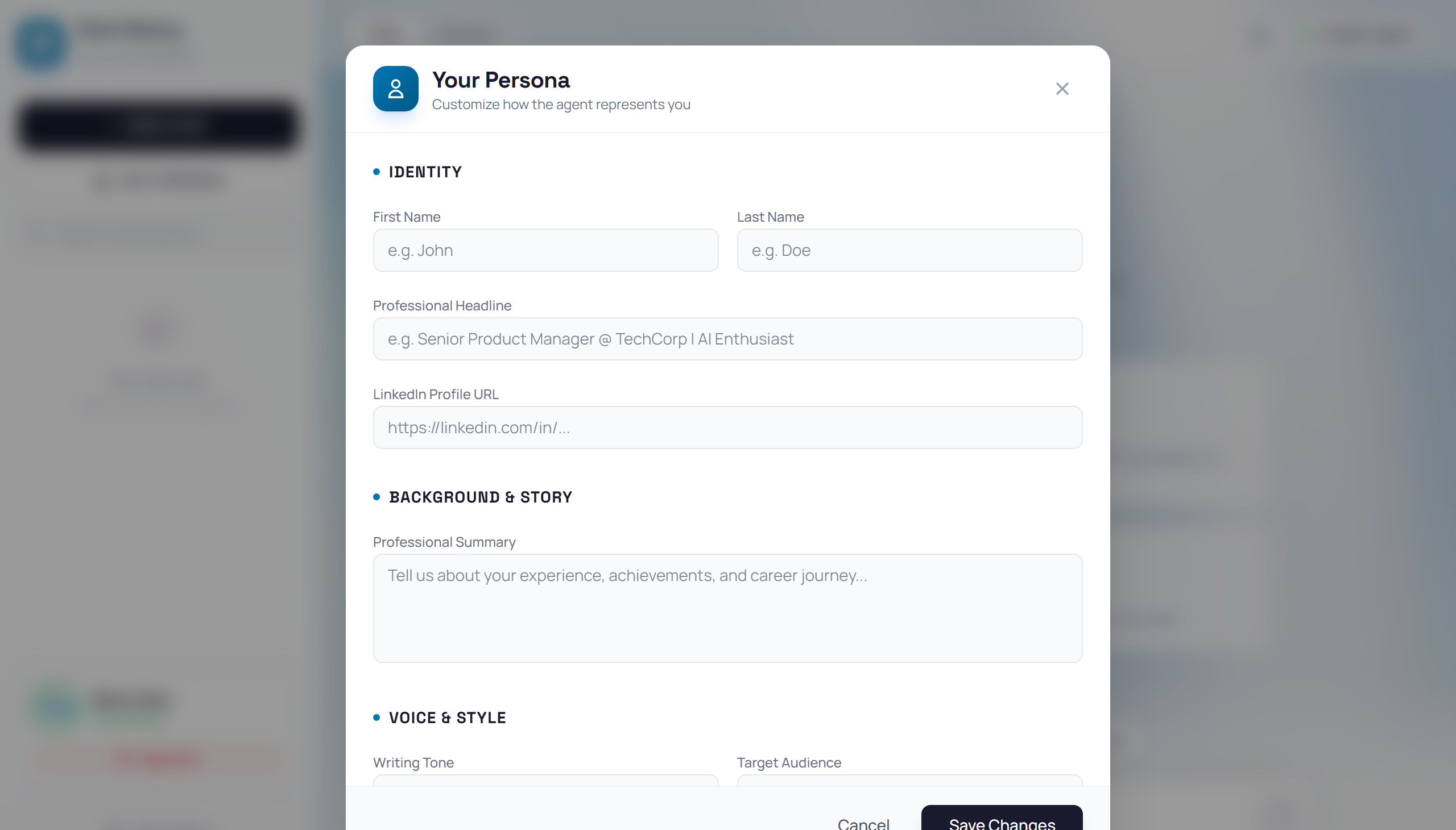 Edit Persona button in left sidebar